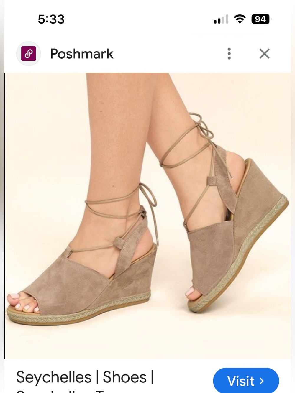Seychelles taupe suede espadrille wedge sandals lace-up 8.5 made Italy